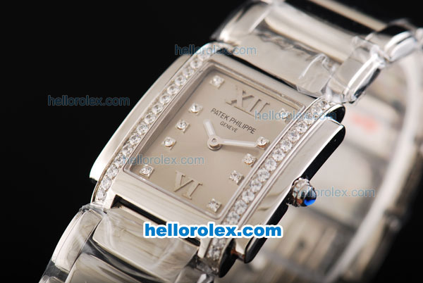 Patek Philippe Twenty-4 Swiss ETA Quartz Movement Diamond Bezel and Marking with Grey Dial Lady Model - Click Image to Close